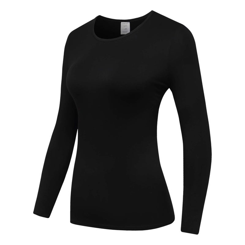 OThread & Co. Women's Long Sleeve T-Shirt Comfy Underscrub Tee Basic Stretch Layer (Small, Black) - Image 2